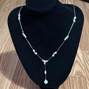VINTAGE RHINESTONE FAUX PEARL CLUSTERS LARIAT Y 16" NECKLACE